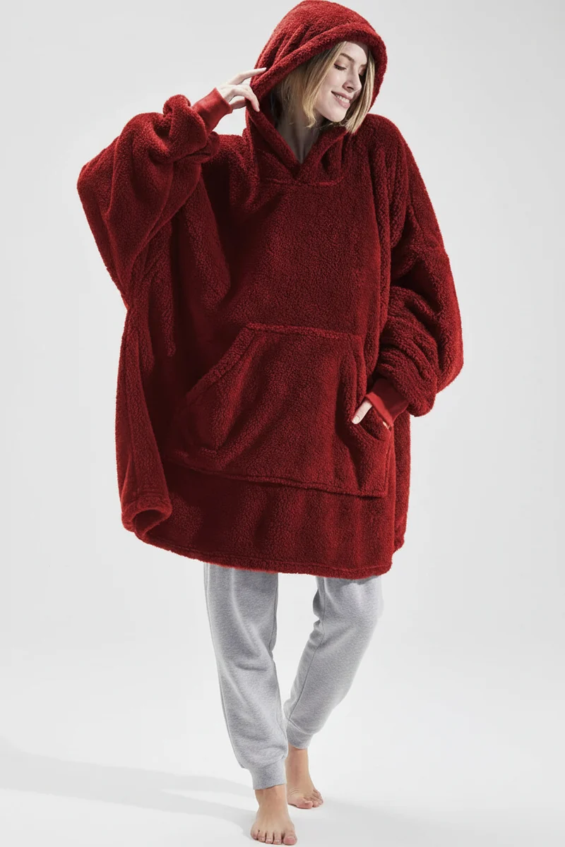 Winter-Hoodie-Decke – Doppelseitiges Fleece-Sweatshirt mit großer Tasche für Paare