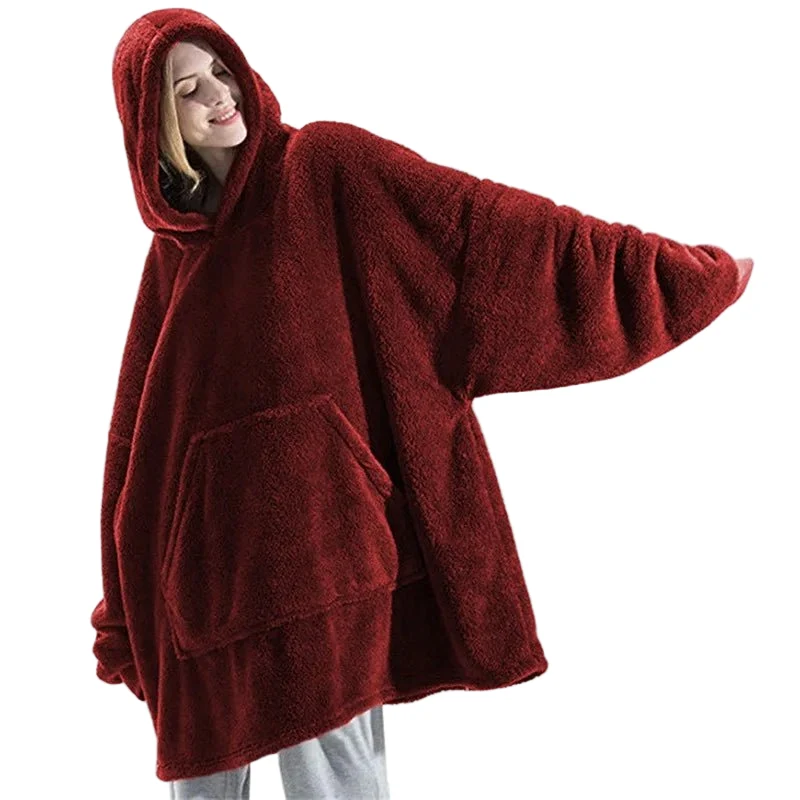 Winter-Hoodie-Decke – Doppelseitiges Fleece-Sweatshirt mit großer Tasche für Paare