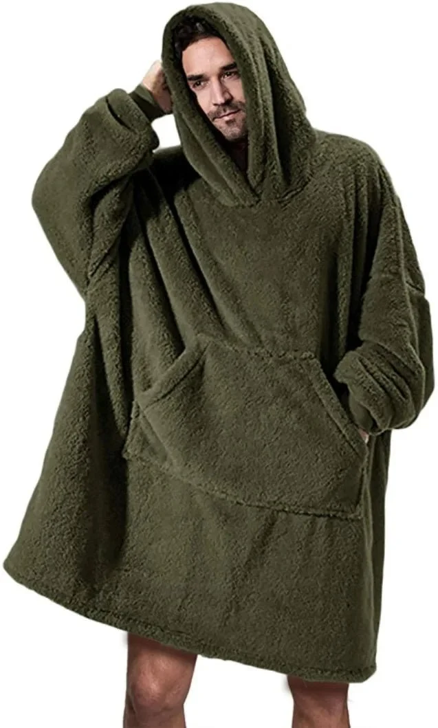 Winter-Hoodie-Decke – Doppelseitiges Fleece-Sweatshirt mit großer Tasche für Paare