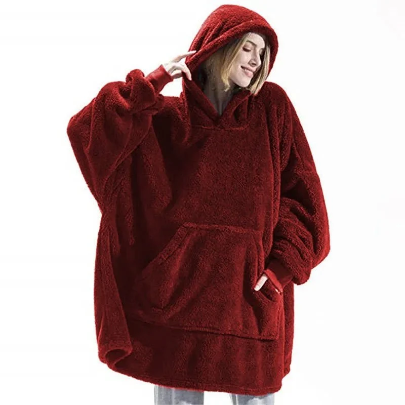 Winter-Hoodie-Decke – Doppelseitiges Fleece-Sweatshirt mit großer Tasche für Paare