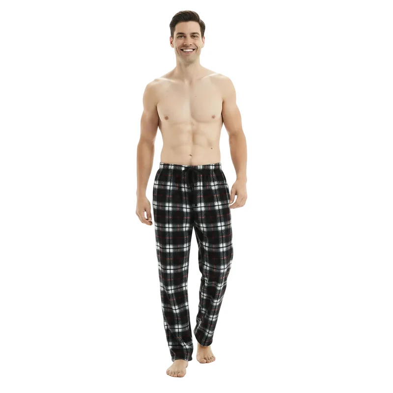 Herren-Fleece-Loungewear-Hose – Gemütliche schwarze und rote Pyjamahose zum Entspannen
