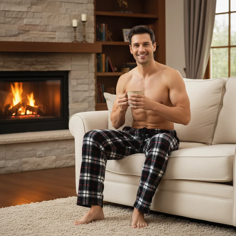 Herren-Fleece-Loungewear-Hose – Gemütliche schwarze und rote Pyjamahose zum Entspannen