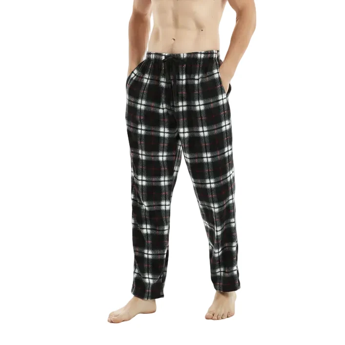 Herren-Fleece-Loungewear-Hose – Gemütliche schwarze und rote Pyjamahose zum Entspannen