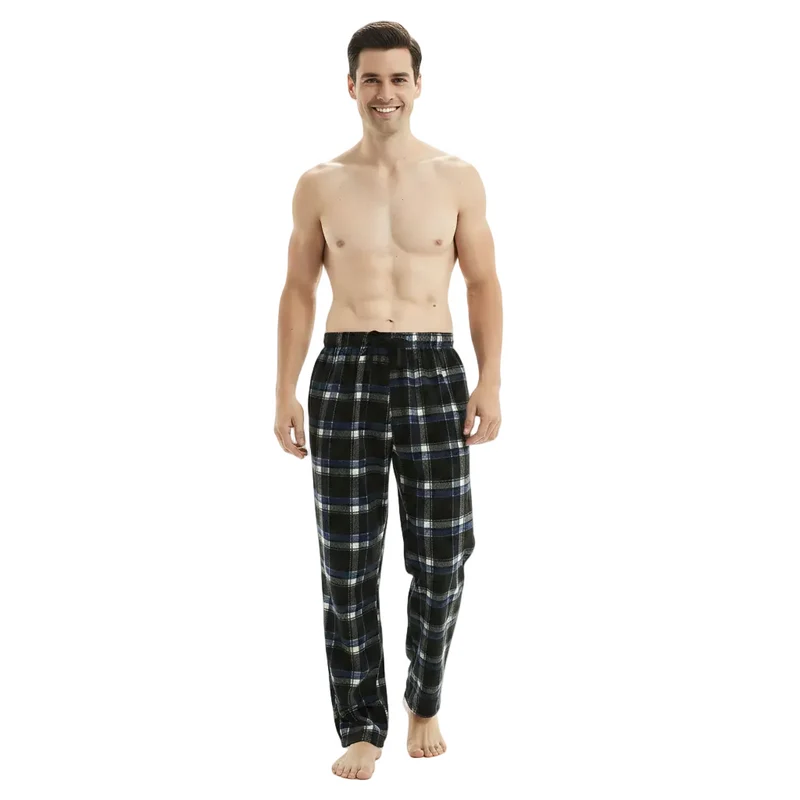 Bequeme Fleece-Loungewear-Hose für Herren – Blau-schwarze Pyjamahose für ultimative Entspannung