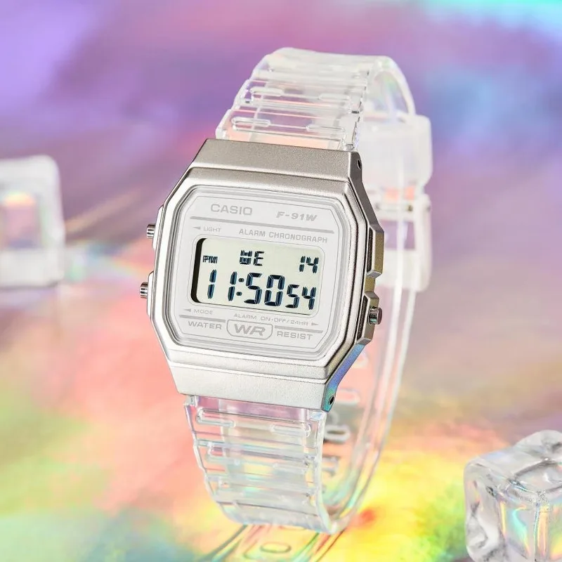 Casio F91W Retro-Wasserdichte Uhr - Modische, schlichte, kleine, quadratische elektronische Uhr mit LCD-Display