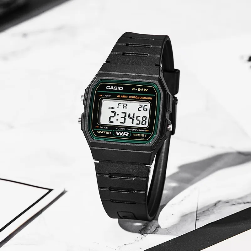 Casio F91W Retro-Wasserdichte Uhr - Modische, schlichte, kleine, quadratische elektronische Uhr mit LCD-Display