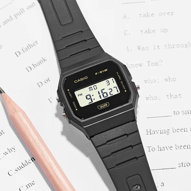 Casio F91W Retro-Wasserdichte Uhr - Modische, schlichte, kleine, quadratische elektronische Uhr mit LCD-Display