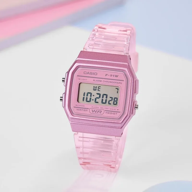 Casio F91W Retro-Wasserdichte Uhr - Modische, schlichte, kleine, quadratische elektronische Uhr mit LCD-Display