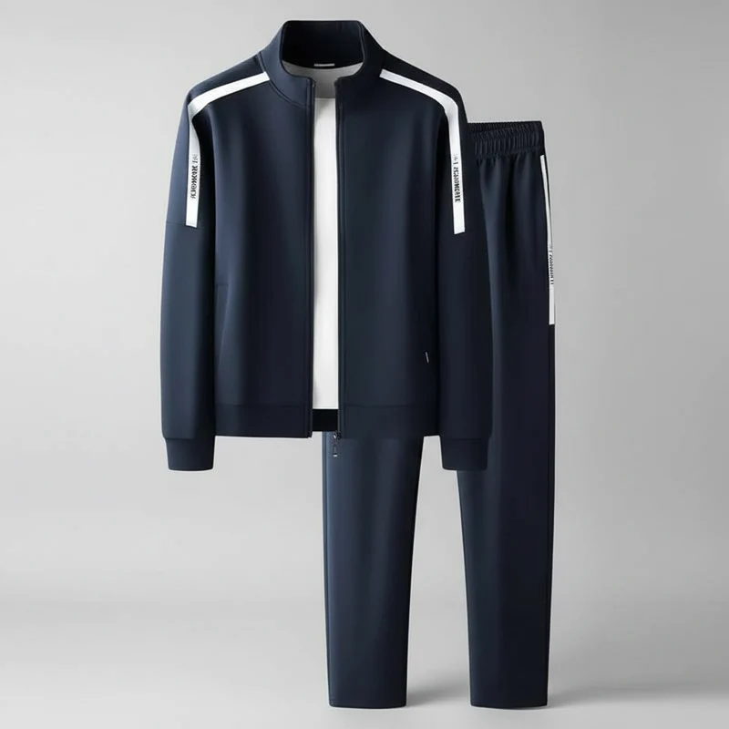Sportanzug-Set für Herren aus Baumwolle – Stilvolles Sweatshirt mit Stehkragen und lässige Strickjackenhose