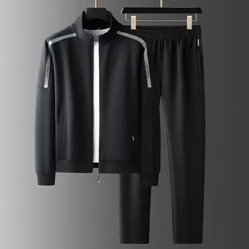 Sportanzug-Set für Herren aus Baumwolle – Stilvolles Sweatshirt mit Stehkragen und lässige Strickjackenhose