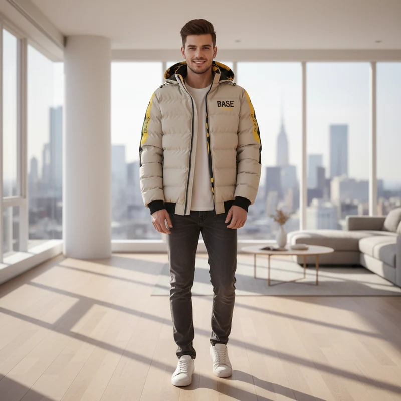 Winterliche Herren-Windjacke mit abnehmbarer Kapuze – Dicker, warmer, lässiger Parka
