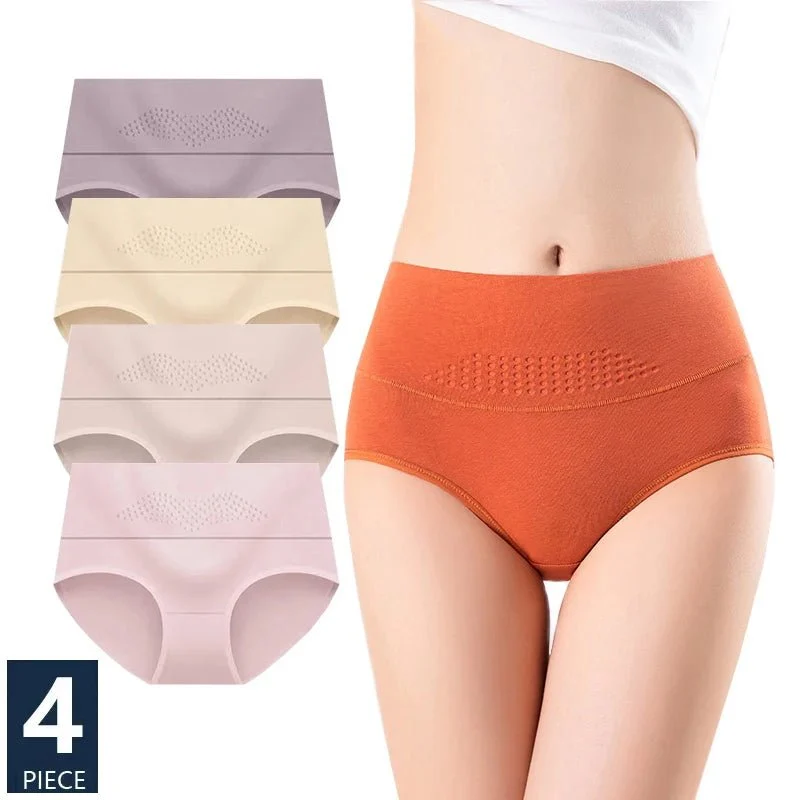 4er-Pack Damen-Unterwäsche mit hohem Bund, Größen M-5XL - Atmungsaktive Baumwollslips