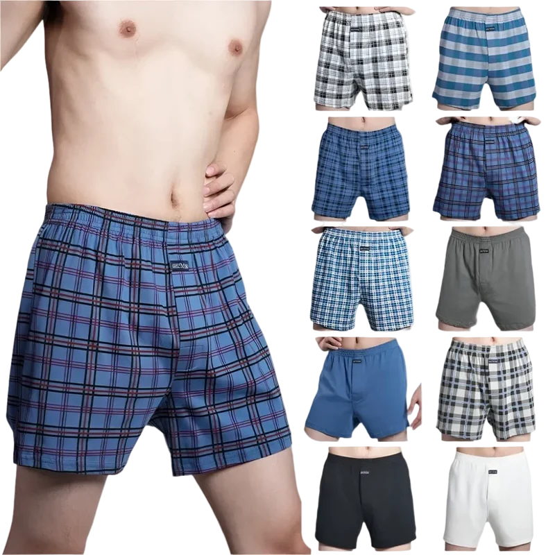 Herren-Boxershorts aus Baumwolle – 100 % Baumwolle, hoher Bund, lässiges Karomuster, Übergrößen (M–3XL)