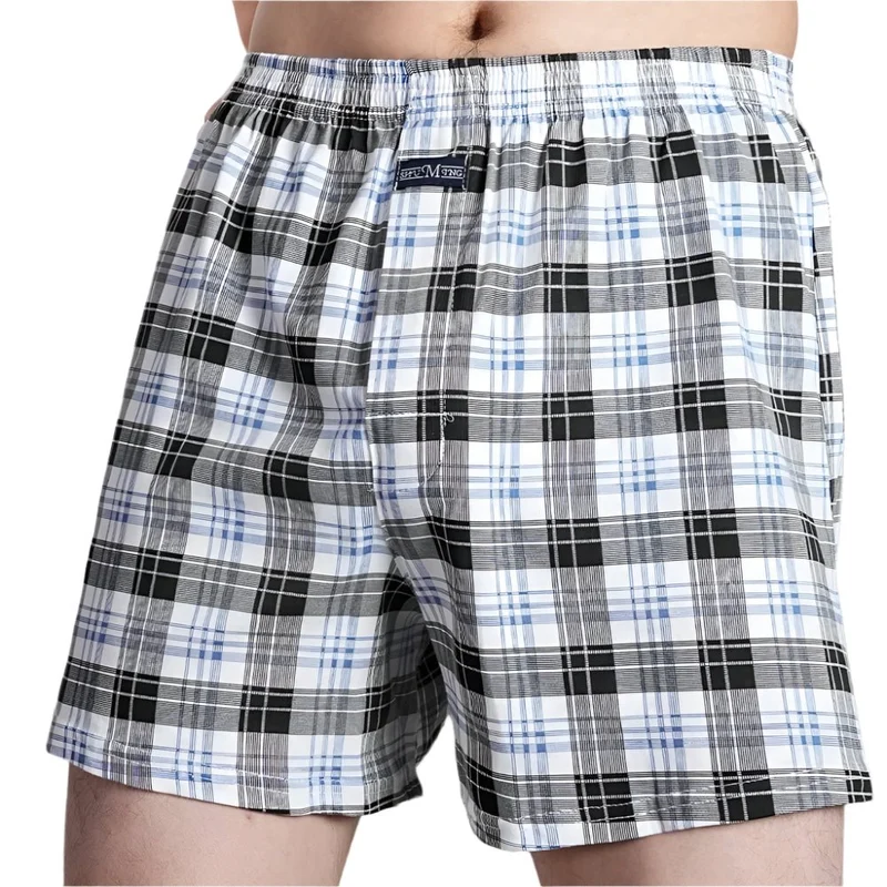 Herren-Boxershorts aus Baumwolle – 100 % Baumwolle, hoher Bund, lässiges Karomuster, Übergrößen (M–3XL)