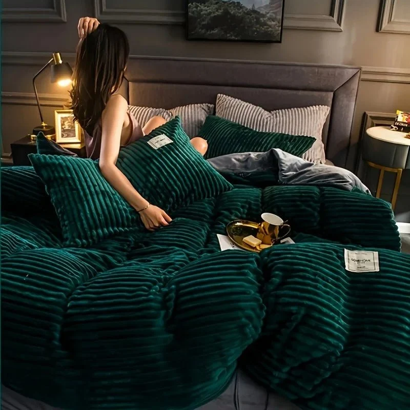 Puffy Bettbezug-Set, superweiche Plüschbettwäsche für Herbst und Winter, verdickter Doppelbettbezug