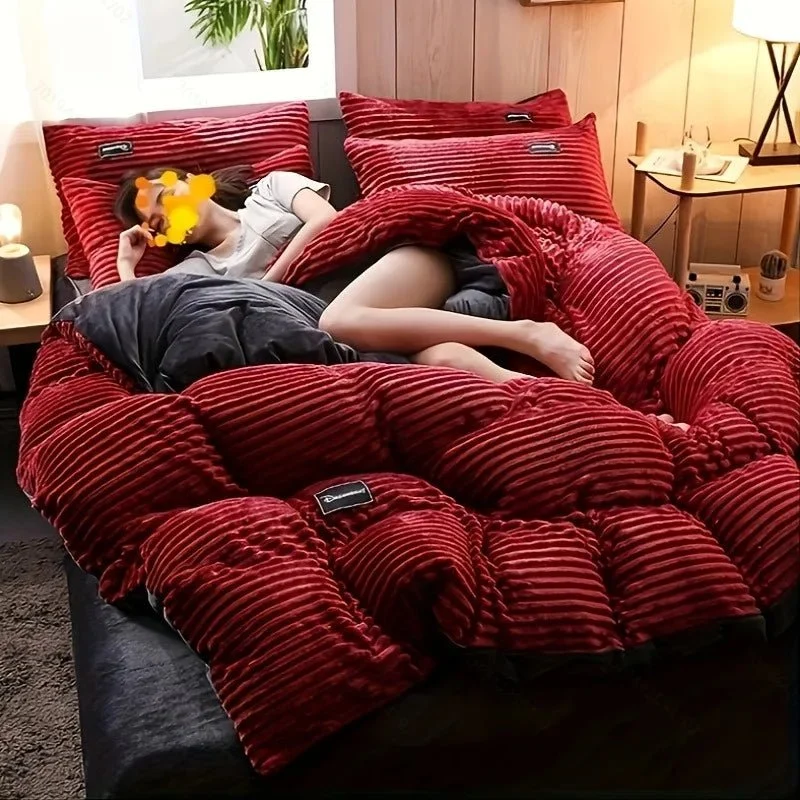Puffy Bettbezug-Set, superweiche Plüschbettwäsche für Herbst und Winter, verdickter Doppelbettbezug