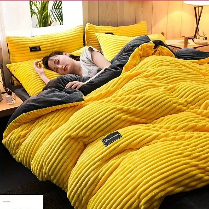 Puffy Bettbezug-Set, superweiche Plüschbettwäsche für Herbst und Winter, verdickter Doppelbettbezug