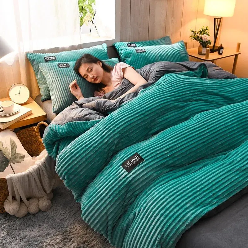 Puffy Bettbezug-Set, superweiche Plüschbettwäsche für Herbst und Winter, verdickter Doppelbettbezug