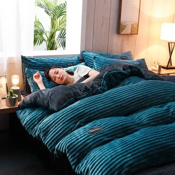 Puffy Bettbezug-Set, superweiche Plüschbettwäsche für Herbst und Winter, verdickter Doppelbettbezug