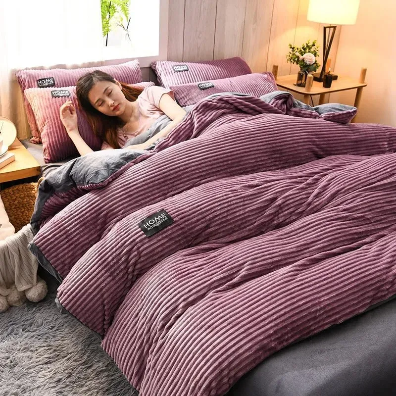 Puffy Bettbezug-Set, superweiche Plüschbettwäsche für Herbst und Winter, verdickter Doppelbettbezug