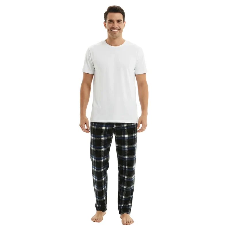 Bequeme Fleece-Loungewear-Hose für Herren – Blau-schwarze Pyjamahose für ultimative Entspannung