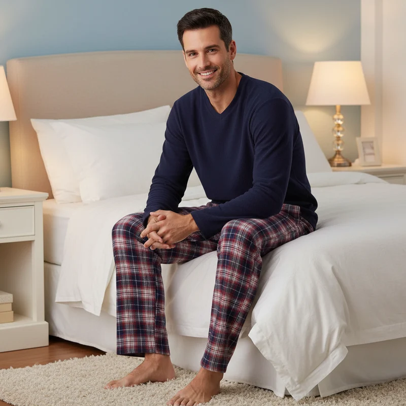 Gemütlicher Herren-Pyjama – Ultimativer Komfort mit Fleece-Oberteil und Flanellhose