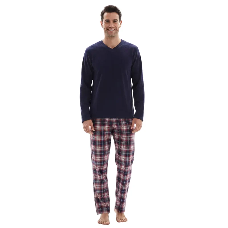 Gemütlicher Herren-Pyjama – Ultimativer Komfort mit Fleece-Oberteil und Flanellhose