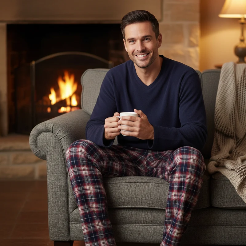 Gemütlicher Herren-Pyjama – Ultimativer Komfort mit Fleece-Oberteil und Flanellhose