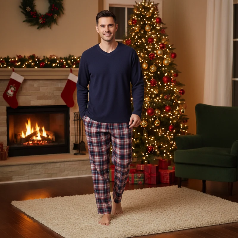 Gemütlicher Herren-Pyjama – Ultimativer Komfort mit Fleece-Oberteil und Flanellhose