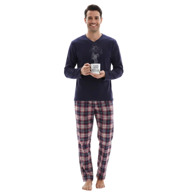 Gemütlicher Herren-Pyjama – Ultimativer Komfort mit Fleece-Oberteil und Flanellhose