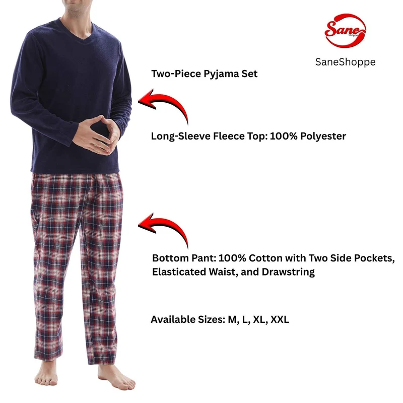 Gemütlicher Herren-Pyjama – Ultimativer Komfort mit Fleece-Oberteil und Flanellhose