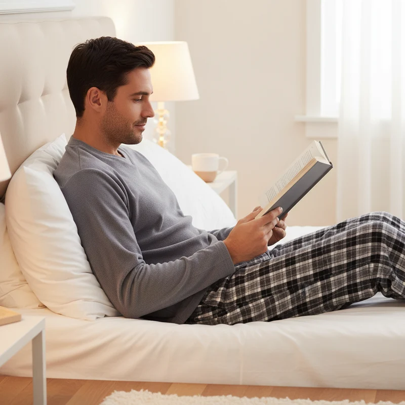 Herren-Fleece-Pyjama-Sets: Erleben Sie unvergleichlichen Komfort mit unserem kuscheligen grauen Oberteil und der schwarzen Baumwollhose.