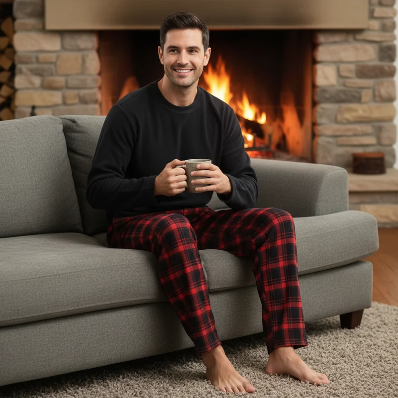 Herren-Loungewear-Set aus Thermofleece – Ultimativer Komfort mit kuscheliger karierter Baumwollhose
