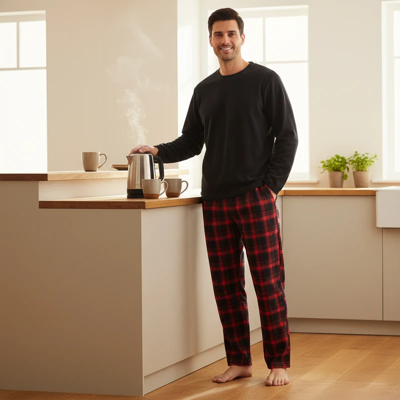 Herren-Loungewear-Set aus Thermofleece – Ultimativer Komfort mit kuscheliger karierter Baumwollhose