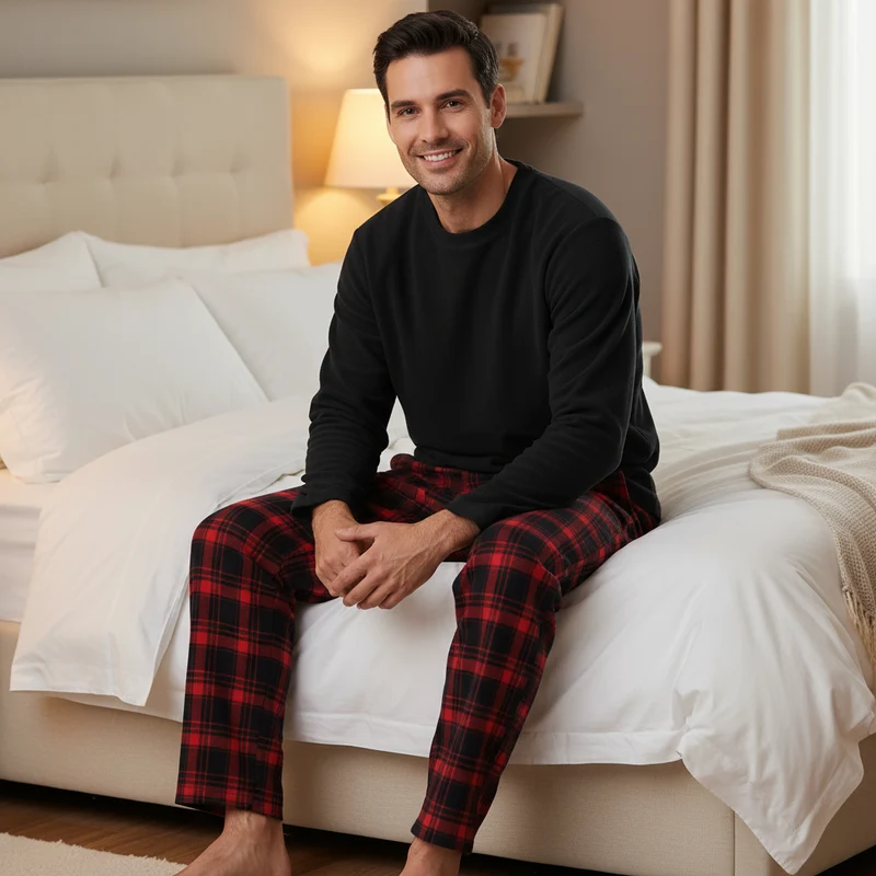 Herren-Loungewear-Set aus Thermofleece – Ultimativer Komfort mit kuscheliger karierter Baumwollhose