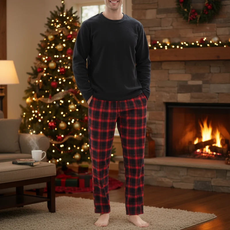 Herren-Loungewear-Set aus Thermofleece – Ultimativer Komfort mit kuscheliger karierter Baumwollhose