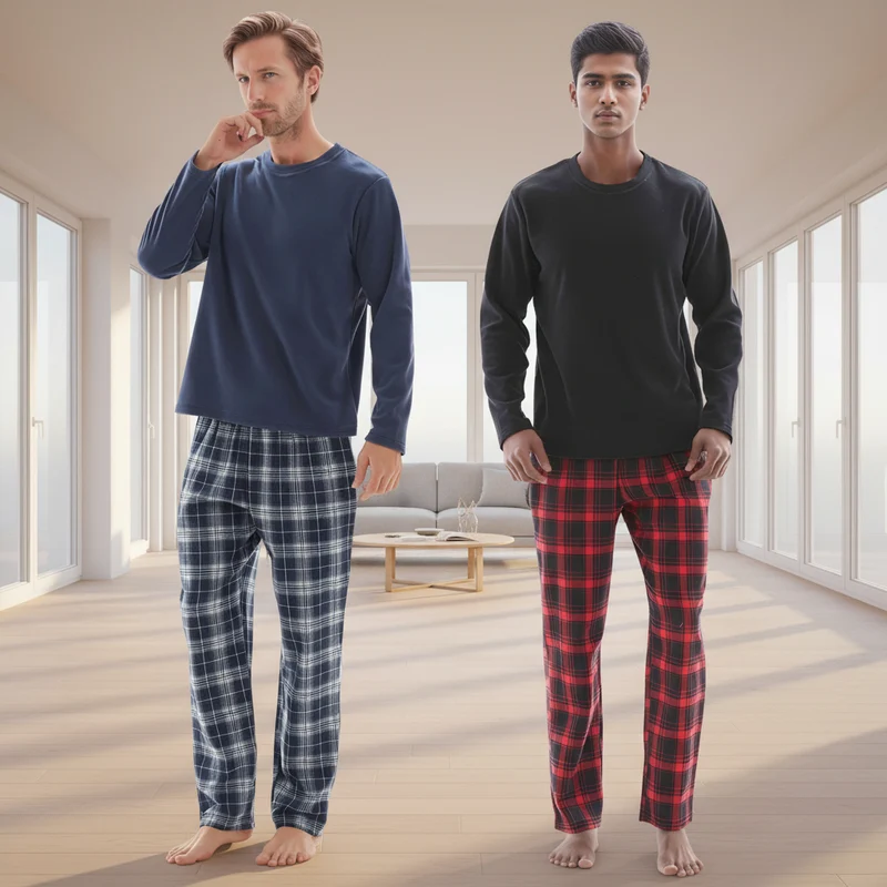 Herren-Loungewear-Set aus Thermofleece – Ultimativer Komfort mit kuscheliger karierter Baumwollhose