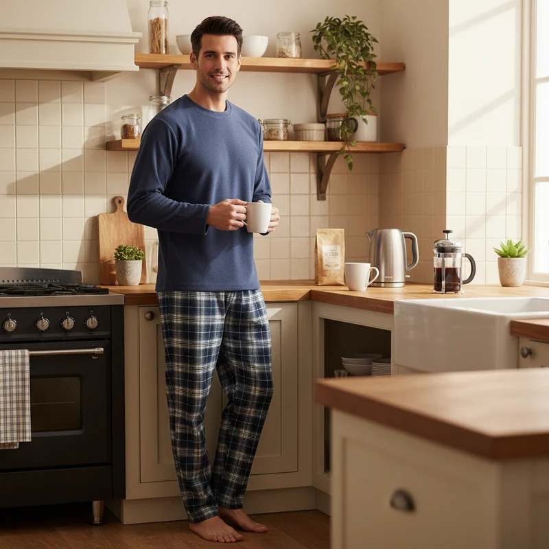 Thermopyjama-Set für Herren: Kuschelig warm dank weicher Baumwollhose (Größen M-XXL)