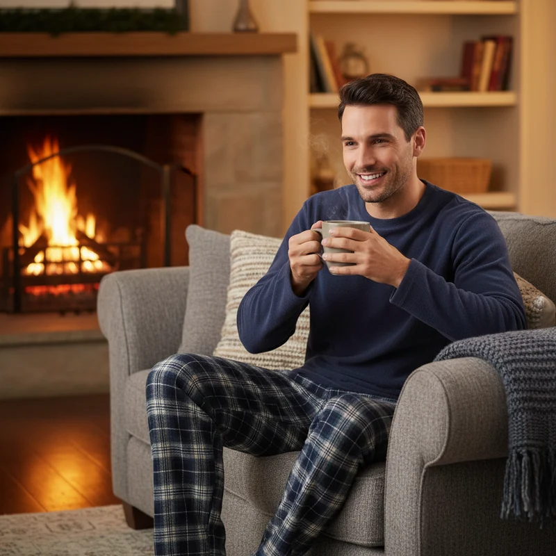 Thermopyjama-Set für Herren: Kuschelig warm dank weicher Baumwollhose (Größen M-XXL)