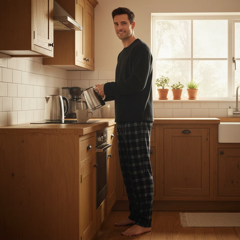 Herren-Fleece-Pyjama-Set: Gemütliche schwarze Langarm-Loungewear für ultimativen Komfort