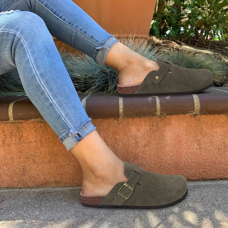 Comwarm Damen-Wildleder-Pantoletten mit Fußgewölbeunterstützung – Bequeme Strandsandalen und Clogs