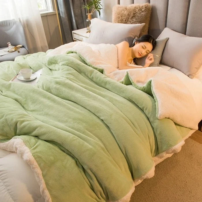 Wolldecke für warme Wintertage – Doppelseitiger Bettbezug (Queen-Size) & Camping-Tagesdecke
