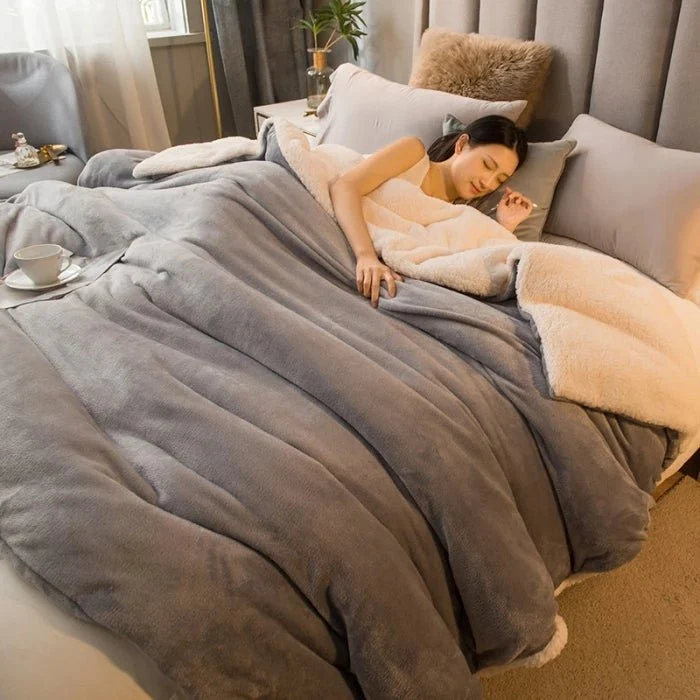 Wolldecke für warme Wintertage – Doppelseitiger Bettbezug (Queen-Size) & Camping-Tagesdecke