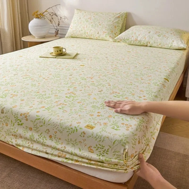 Bedrucktes Spannbettlaken-Set aus grobem Stoff – Four Seasons Kollektion, 3-teilig