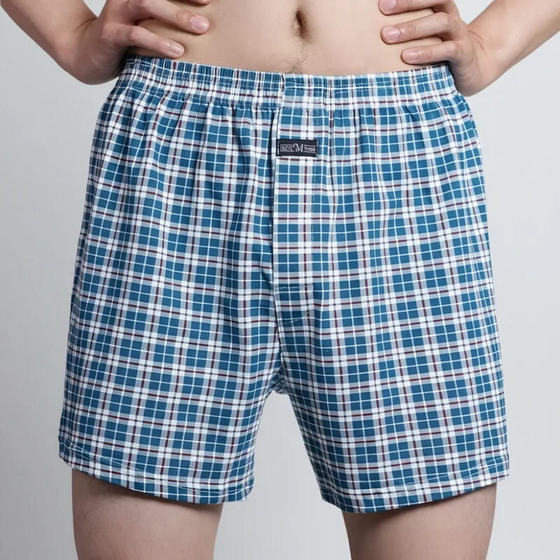 Herren-Boxershorts mit hohem Bund – Lässige karierte Baumwoll-Pyjamahose, Übergrößen M–3XL