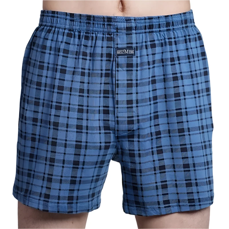 Herren-Boxershorts mit hohem Bund – Lässige karierte Baumwoll-Pyjamahose, Übergrößen M–3XL
