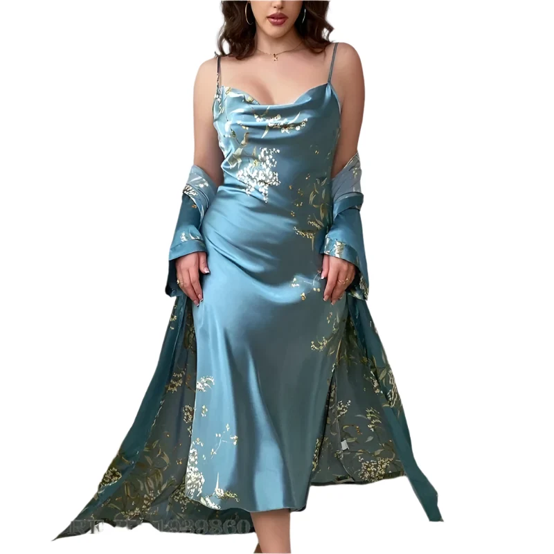 Damen-Bademantel-Set in Übergröße, 1- oder 2-teilig, langer Kimono-Bademantel/Nachthemd, Größen 3XL, 5XL