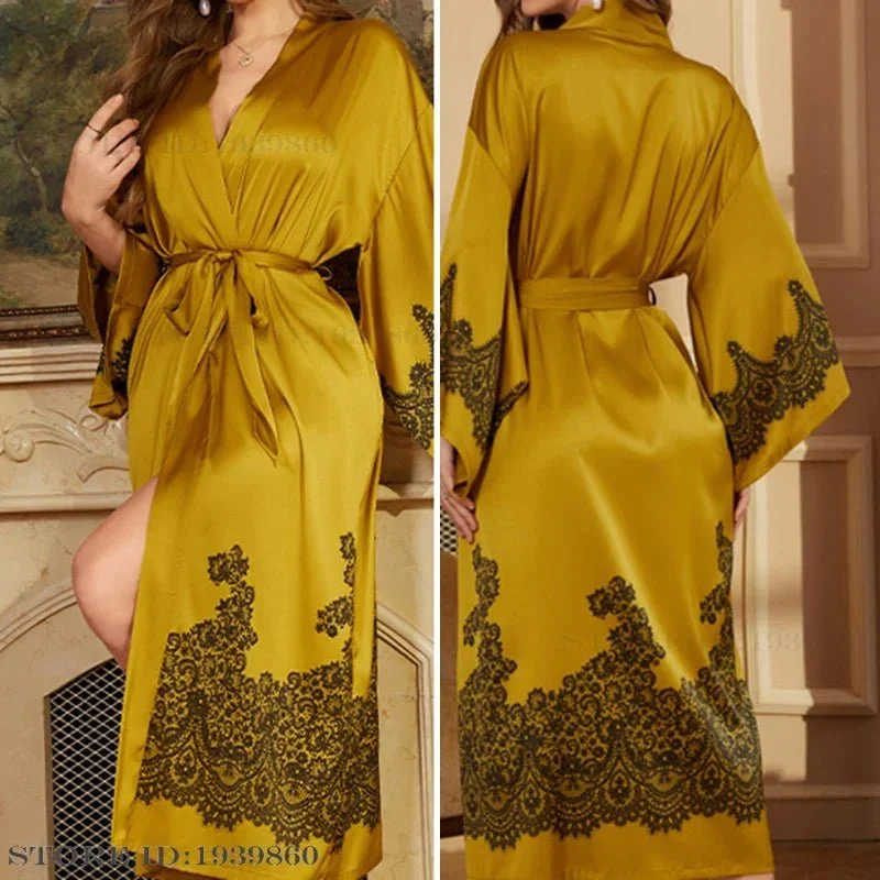 Satin-Bademantel in Übergröße, Kimono-Bademantel mit Blumenmuster