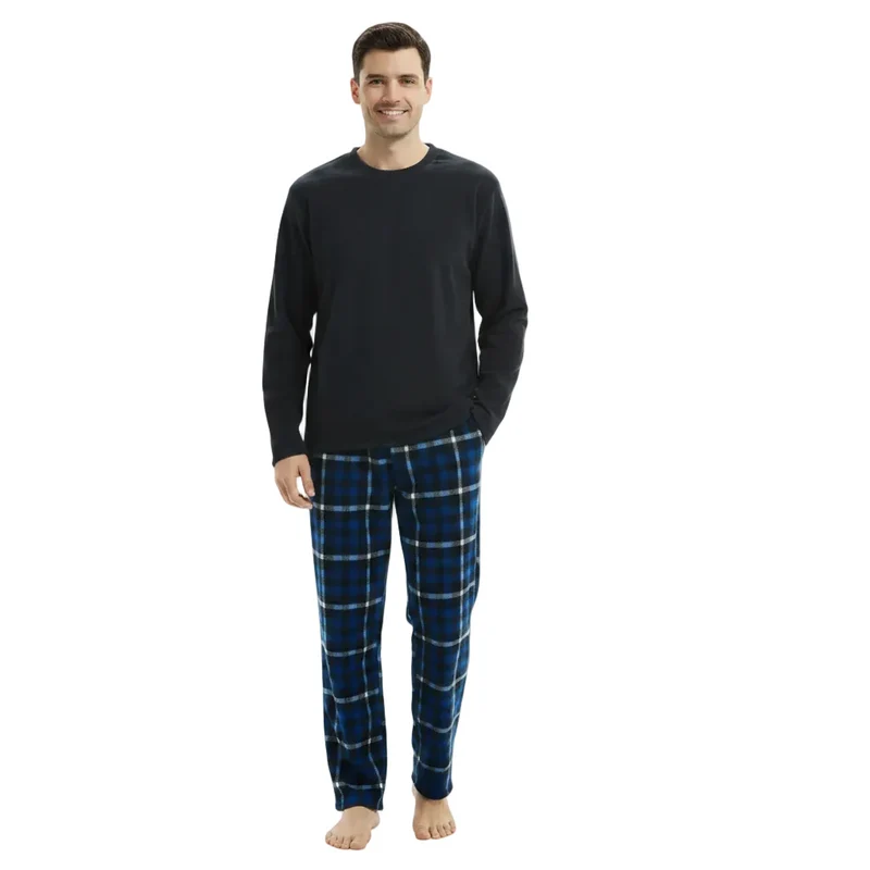 Herren-Fleece-Pyjama-Set: Stilvoll und gemütlich einkuscheln mit marineblau kariertem Fleece