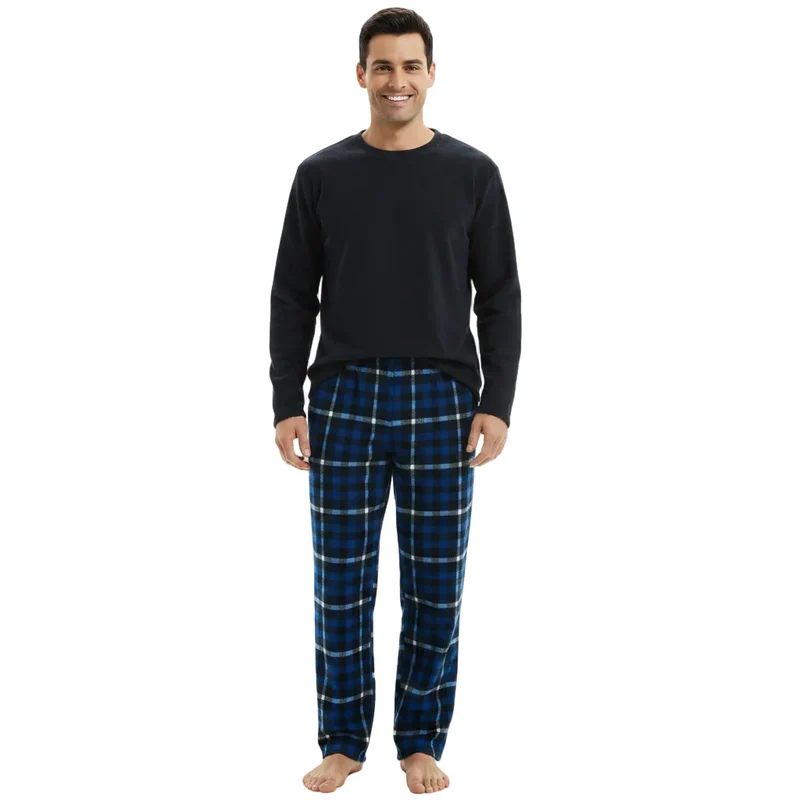 Herren-Fleece-Pyjama-Set: Stilvoll und gemütlich einkuscheln mit marineblau kariertem Fleece